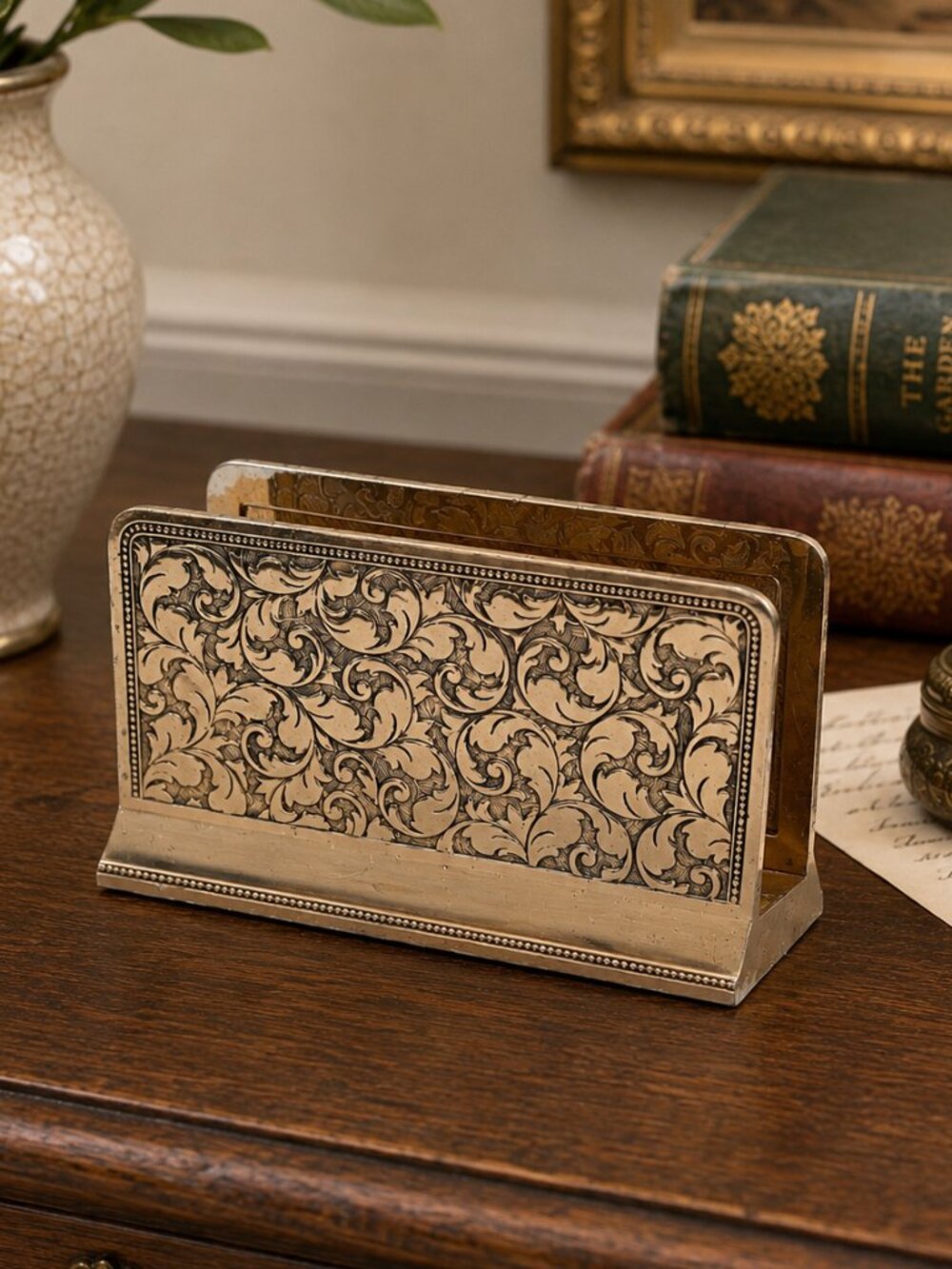 Vintage Godinger Silverplate Letter Holder Mail Organizer Napkin Holder - Japan